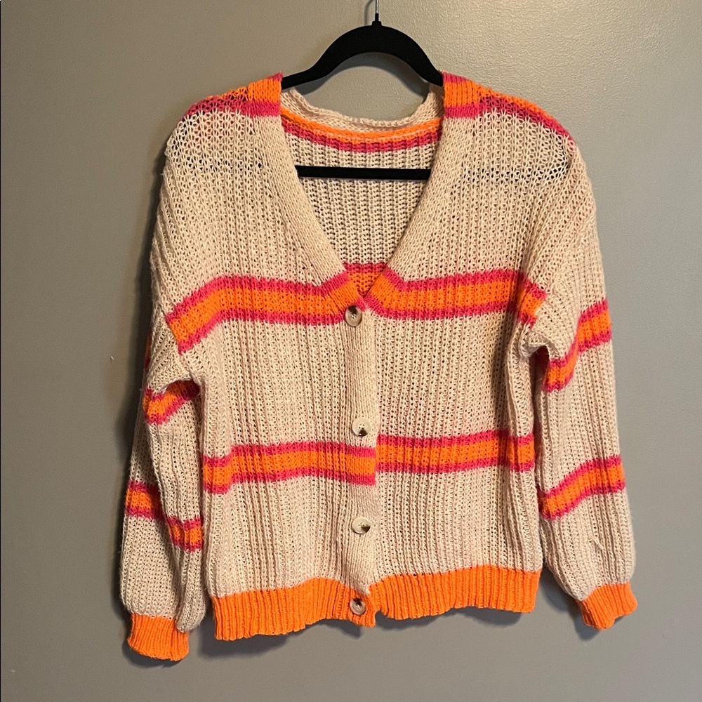 SHEIN Cream Cardigan with Orange and Pink Stripes